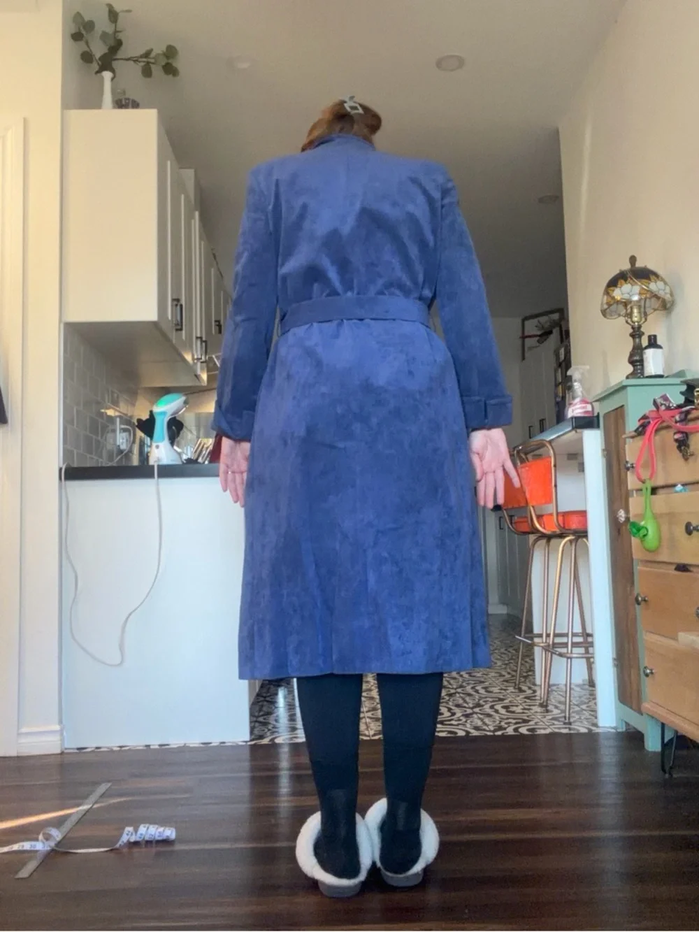 Vintage 70s Navy Women's Suede Coat, Jacket and skirt Set - Picture 9 of 16